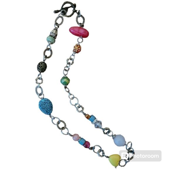 Funky Necklace Multicolor Toggle Closure 24" - Picture 4 of 4